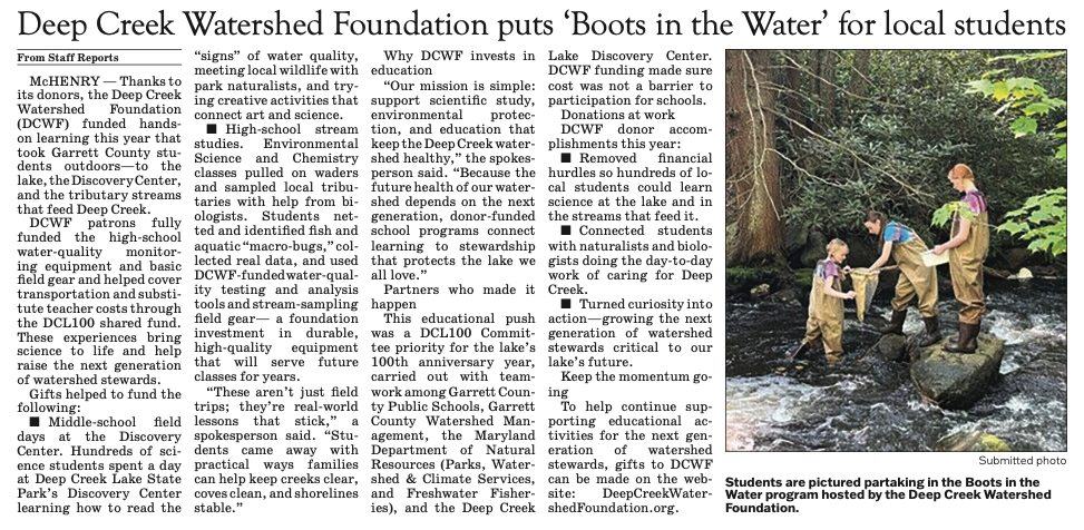 Deep Creek Watershed Foundation Boots in the Water Program for Students