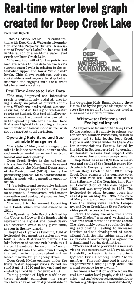 Deep Creek Watershed Foundation- Real Time Water Level Graph